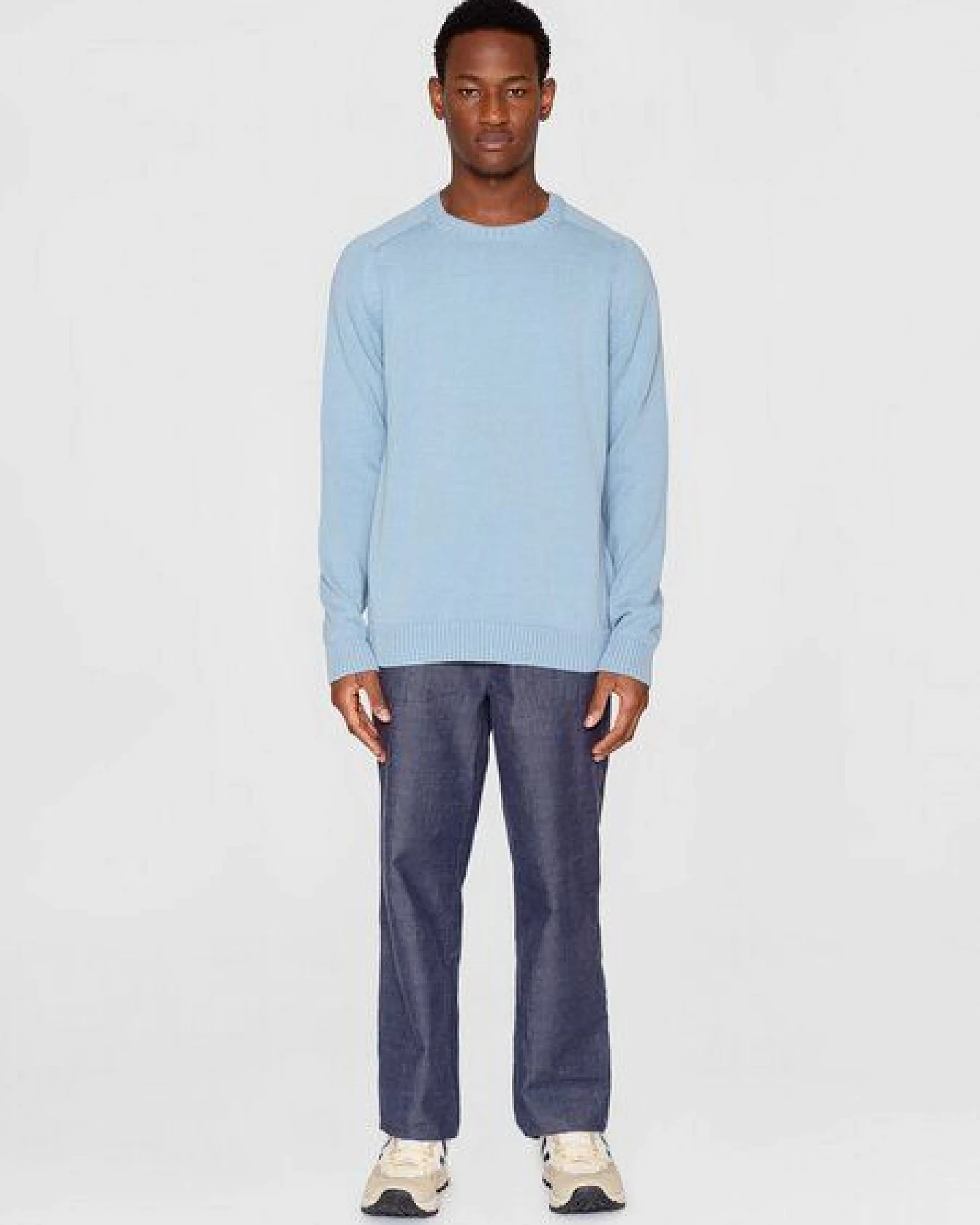 KnowledgeCotton Apparel Strickpullover CREW NECK aus Bio-Baumwolle, Dusty Blue Melange – Ansicht 3