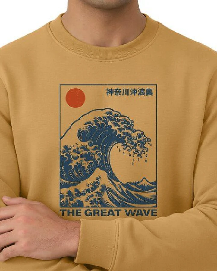 Spreecult Die Große Welle - Unisex Sweatshirt - Bio und Fair - Wald Natur Nacht Berge Japan