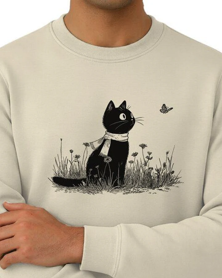 Spreecult Katze und Schmetterling- Unisex Sweatshirt - Bio und Fair - Tiere