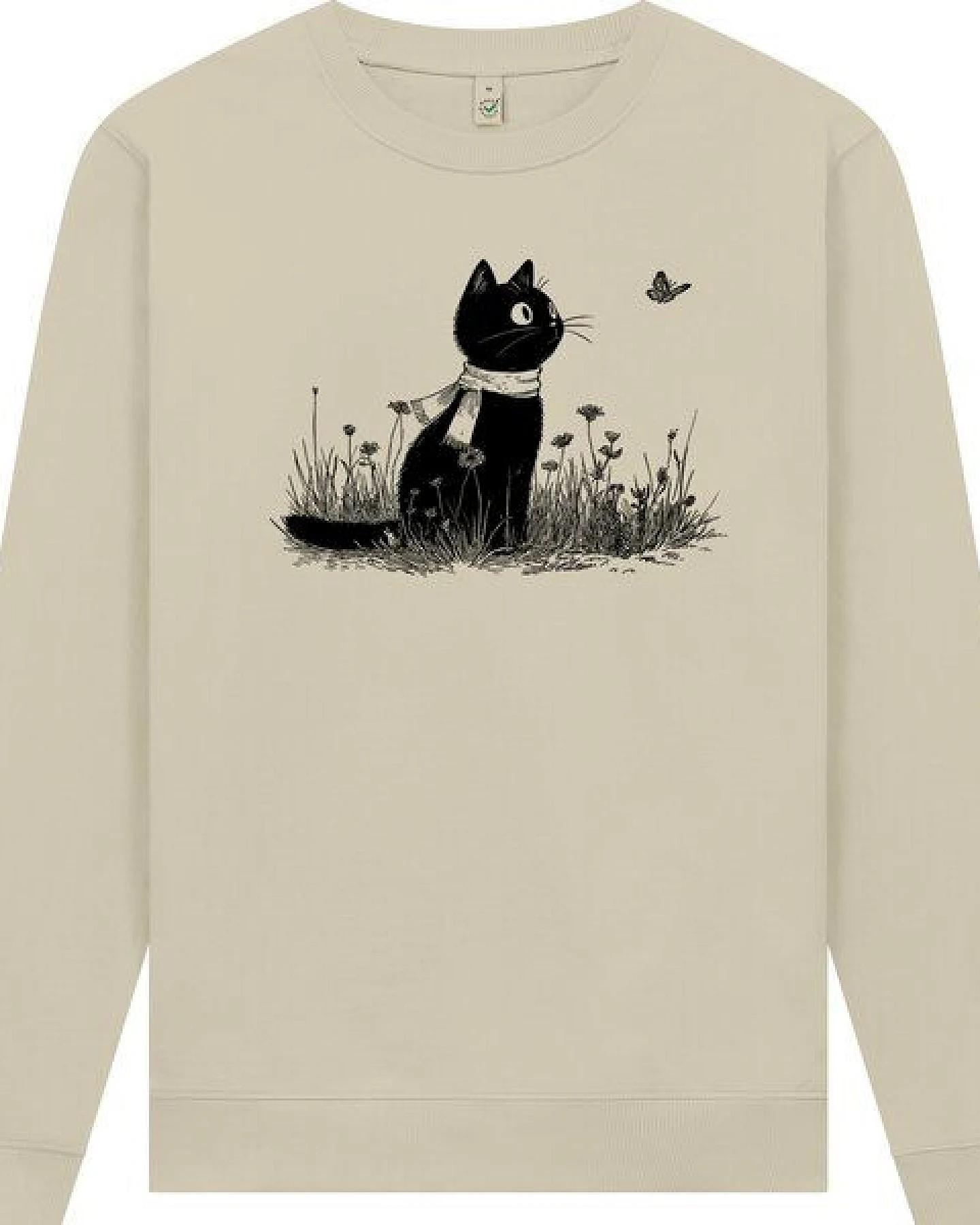 Spreecult Katze und Schmetterling- Unisex Sweatshirt - Bio und Fair - Tiere – Ansicht 2