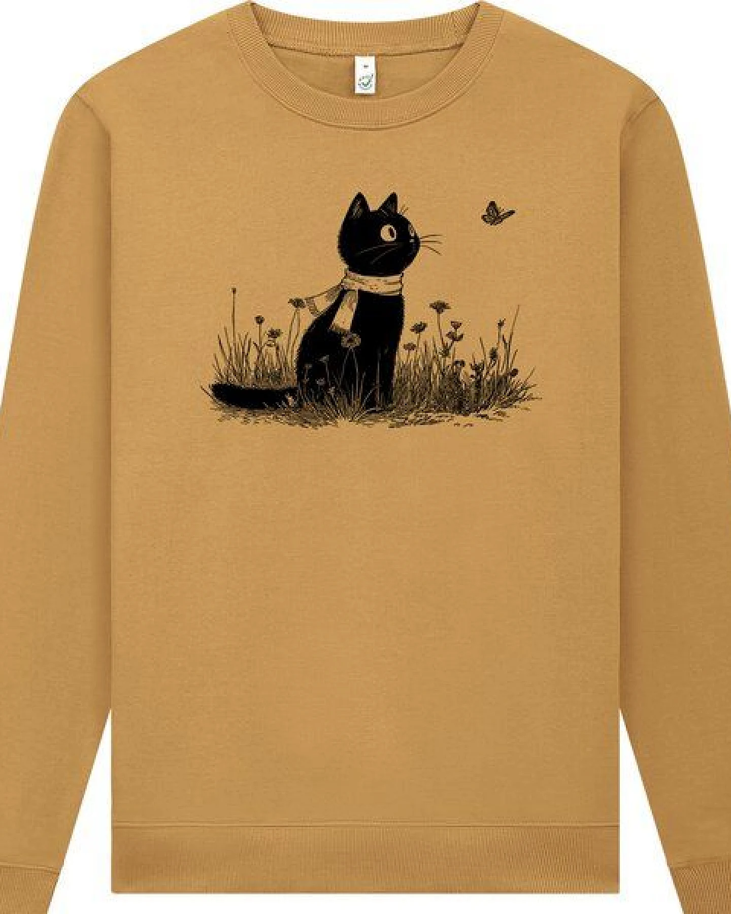 Spreecult Katze und Schmetterling- Unisex Sweatshirt - Bio und Fair - Tiere – Ansicht 2