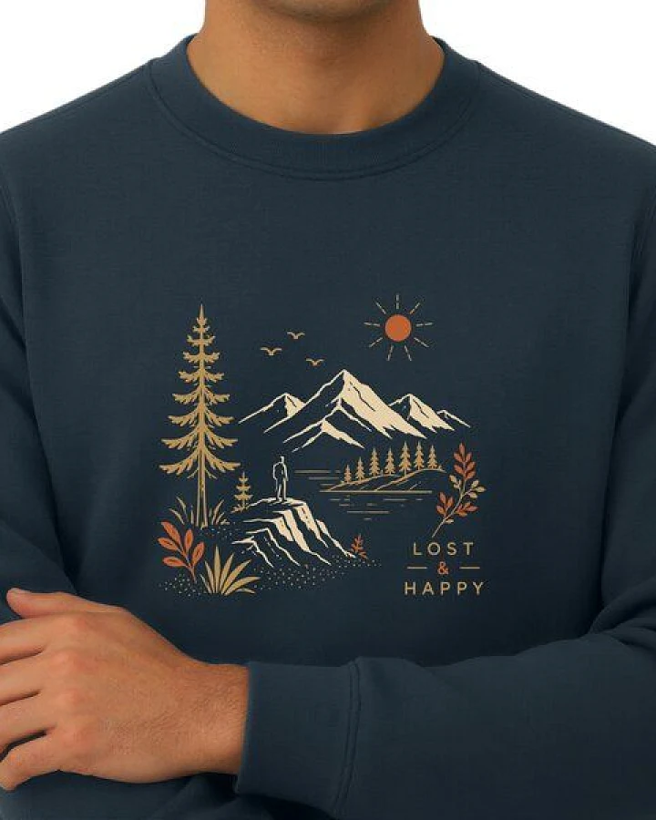 Spreecult Lost & Happy - Unisex Sweatshirt - Bio und Fair - Natur Nacht Berge Wasser
