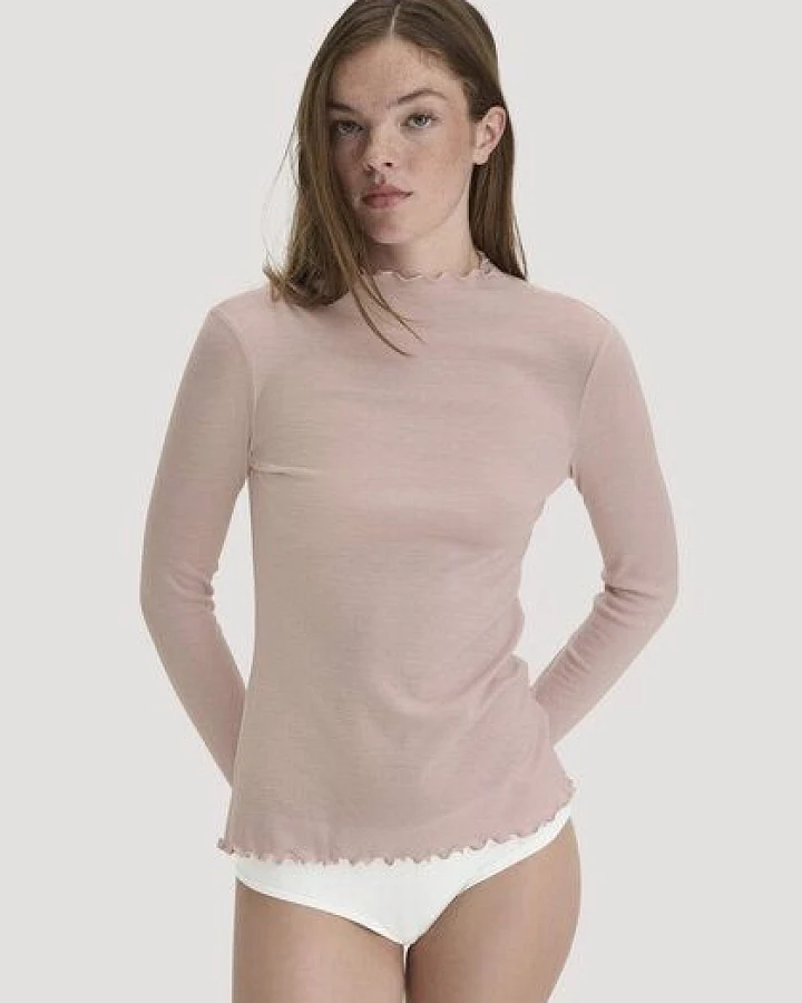 hessnatur Mock-Neck Longsleeve Pointelle aus reiner Bio-Merinowolle