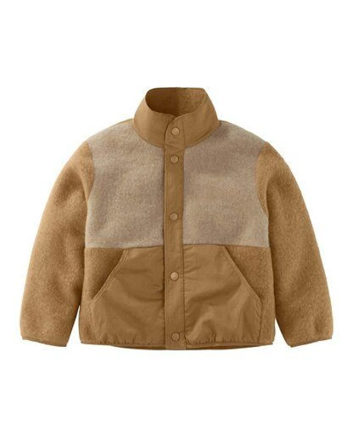 hessnatur Wollfleecejacke Regular mit Patch aus reiner Schurwolle