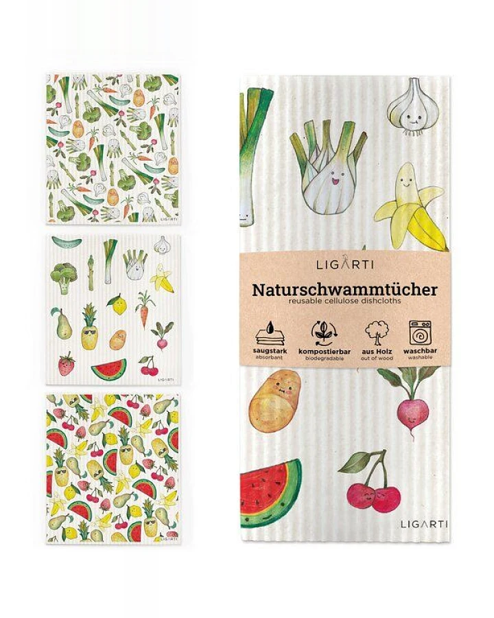 Schwammtücher 3er-Set »Obst & Gemüse« von LIGARTI