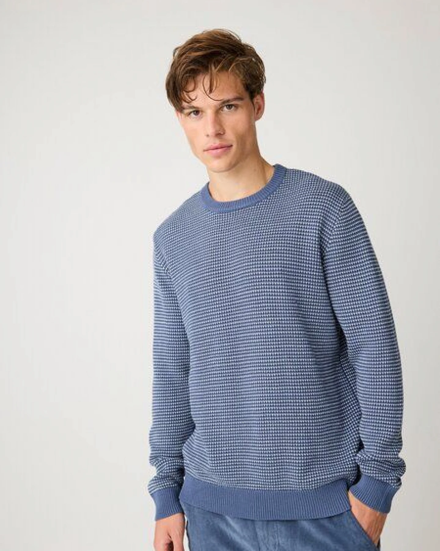 KnowledgeCotton Apparel Jacquard-Strickpullover mit Rundhalsausschnitt aus Bio-Baumwolle – Ansicht 3