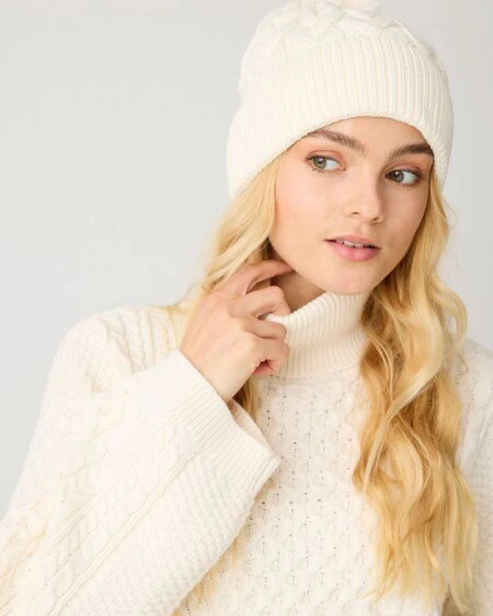 KnowledgeCotton Apparel Strickmütze mit Zopfmuster und Bommel aus Bio-Baumwolle