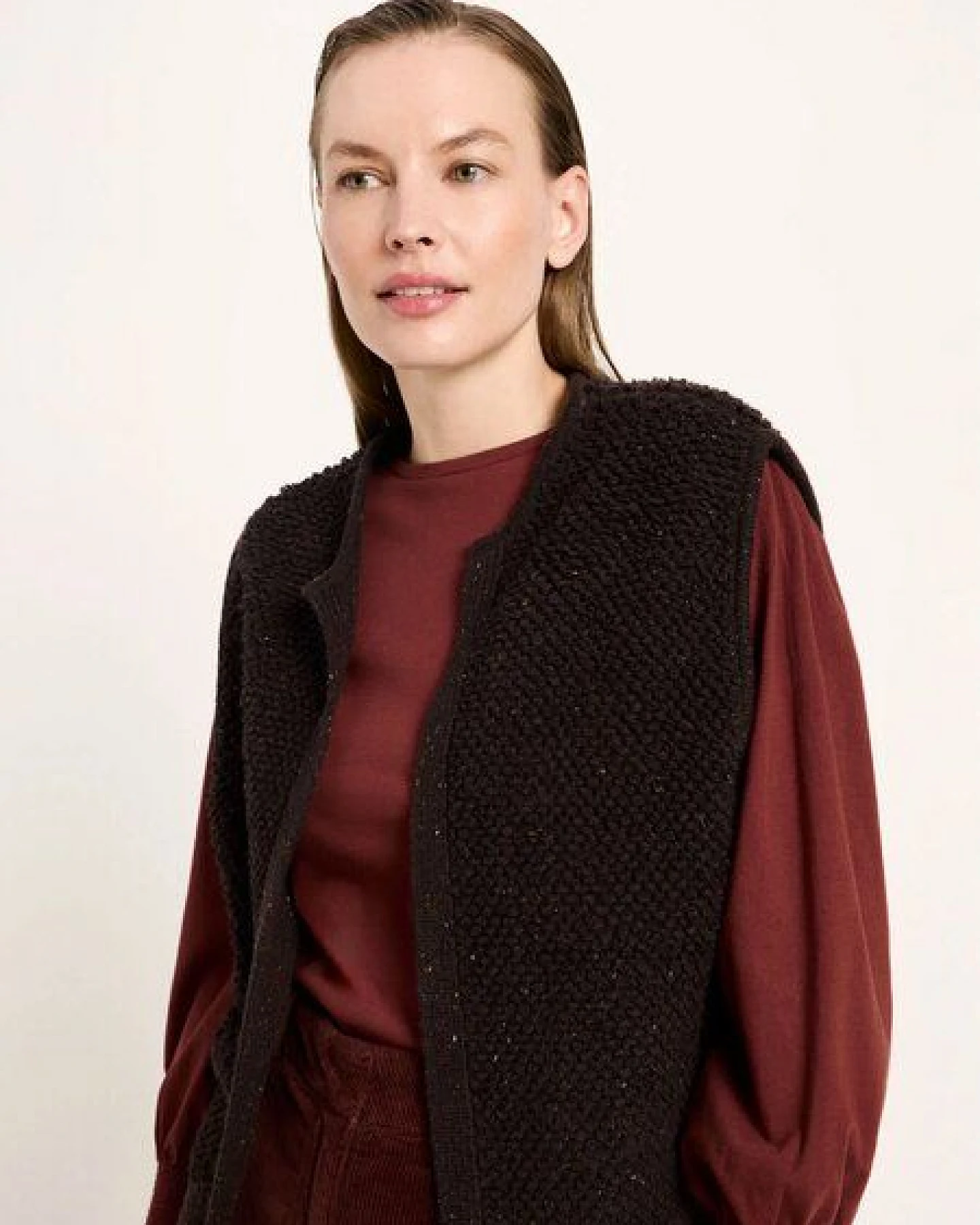 LANIUS Bouclé Strickweste aus Bio-Schurwolle und Bio-Baumwolle GOTS – Ansicht 3