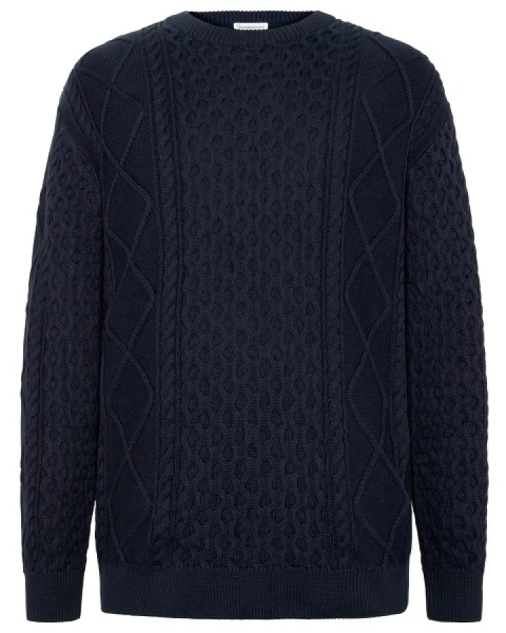 KnowledgeCotton Apparel - Cotton Cable Crew Neck - Wollpullover Gr M blau