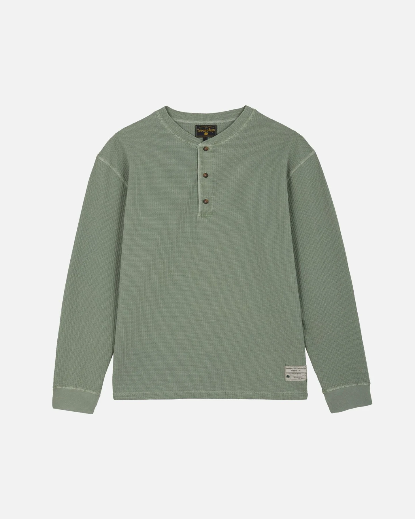 Trendsplant Herren vegan Langarm Henley Shirt Deck Waffle Hedge Green – Ansicht 2