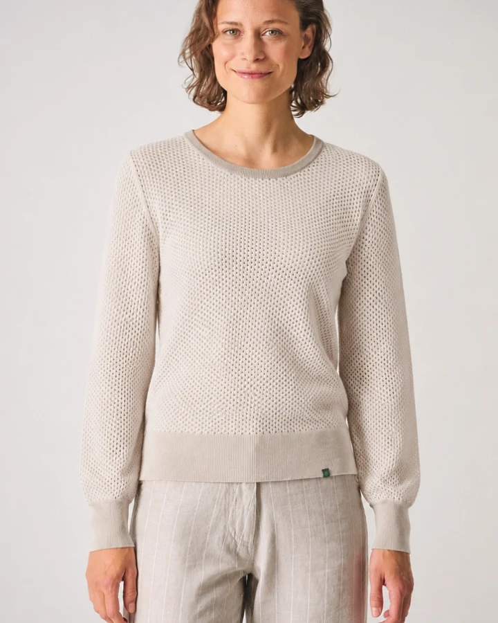 Hempage Damen vegan Pullover Airy Open Knit In Thistle Beige
