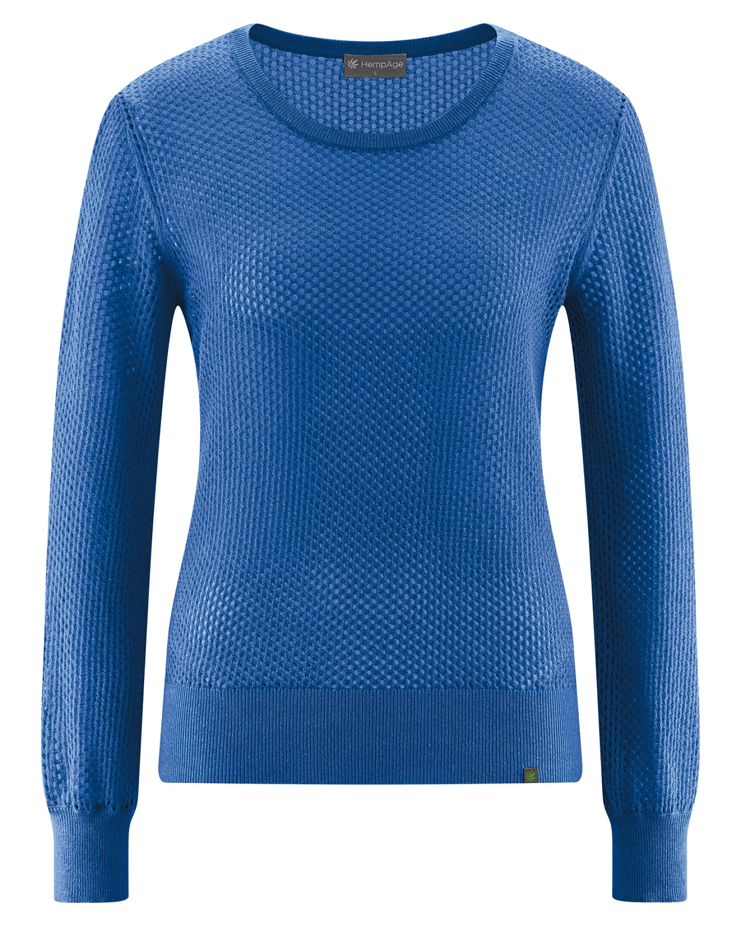 Hempage Damen vegan Pullover Aus Luftigem Offenem Strick Königsblau – Ansicht 2