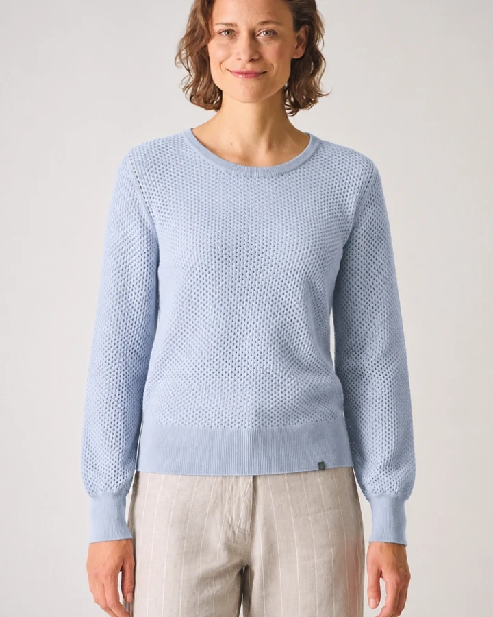 Hempage Damen vegan Pullover Luftiger Lockerer Strick Rauchblau