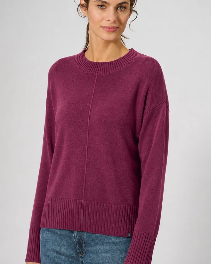 Hempage Damen vegan Strickpullover Mit Rundhalsausschnitt Weinrot