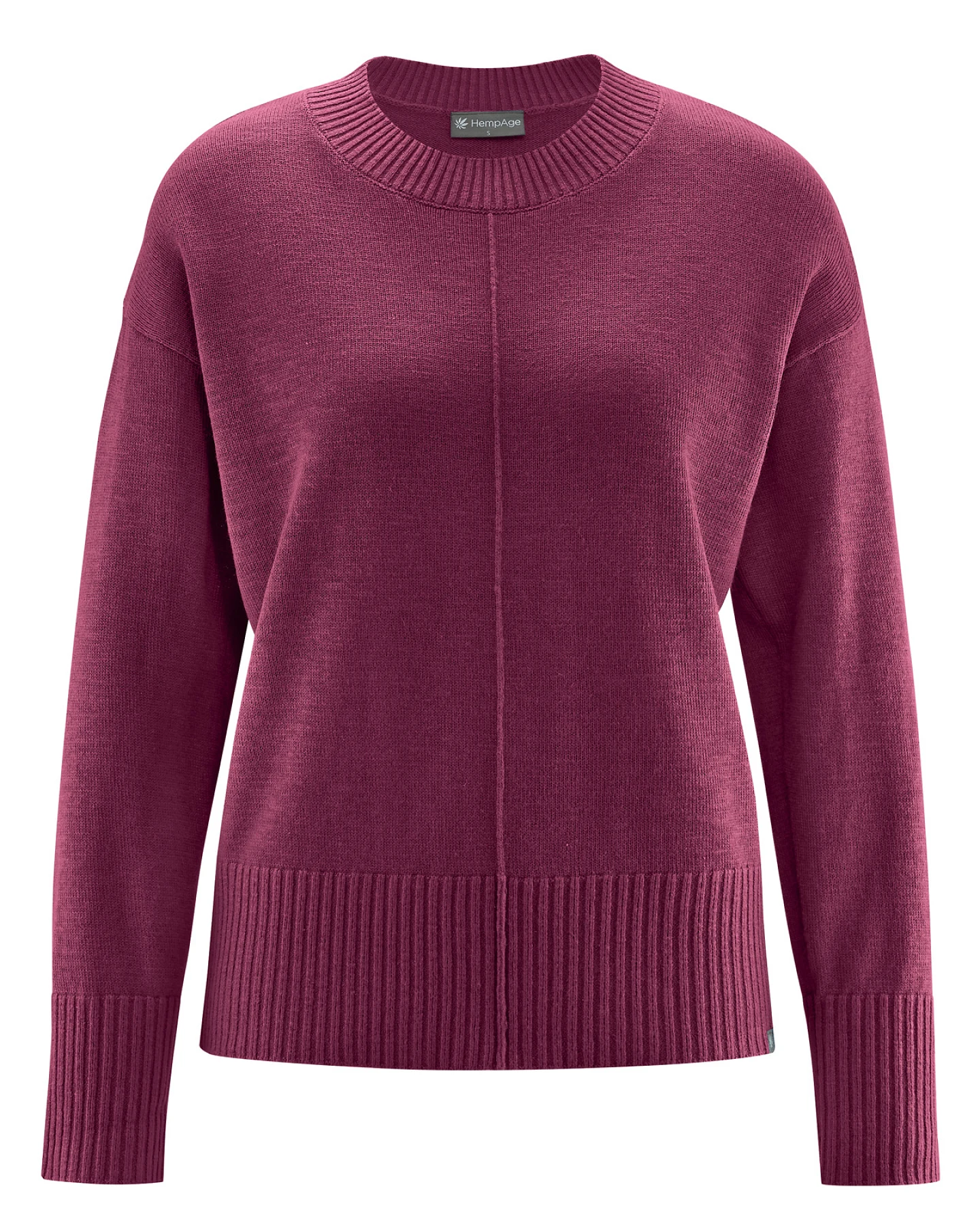 Hempage Damen vegan Strickpullover Mit Rundhalsausschnitt Weinrot – Ansicht 2