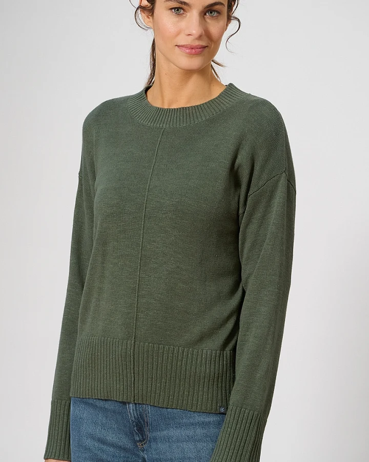 Hempage Damen vegan Strickpullover Mit Rundhalsausschnitt Moosgrün