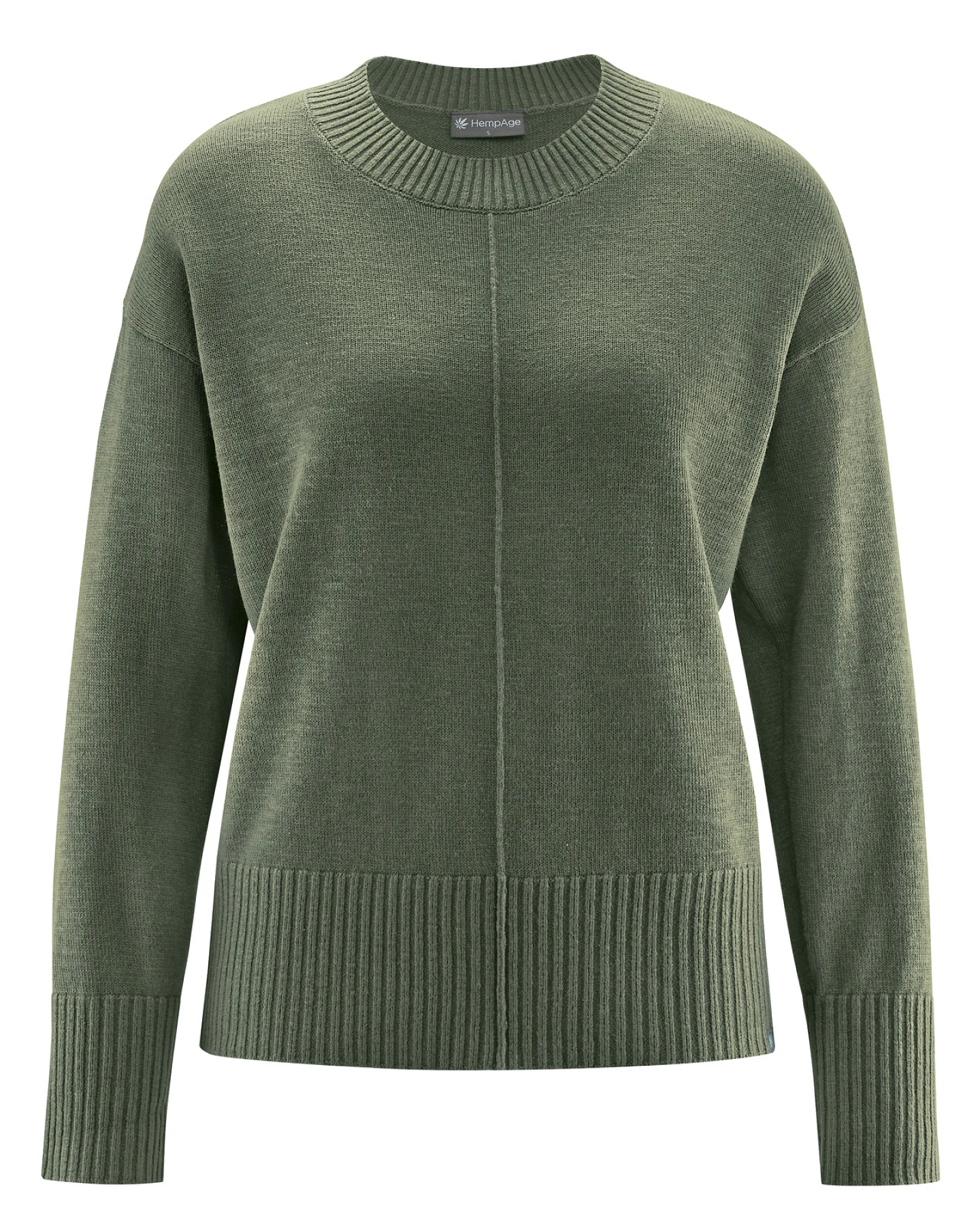 Hempage Damen vegan Strickpullover Mit Rundhalsausschnitt Moosgrün – Ansicht 2