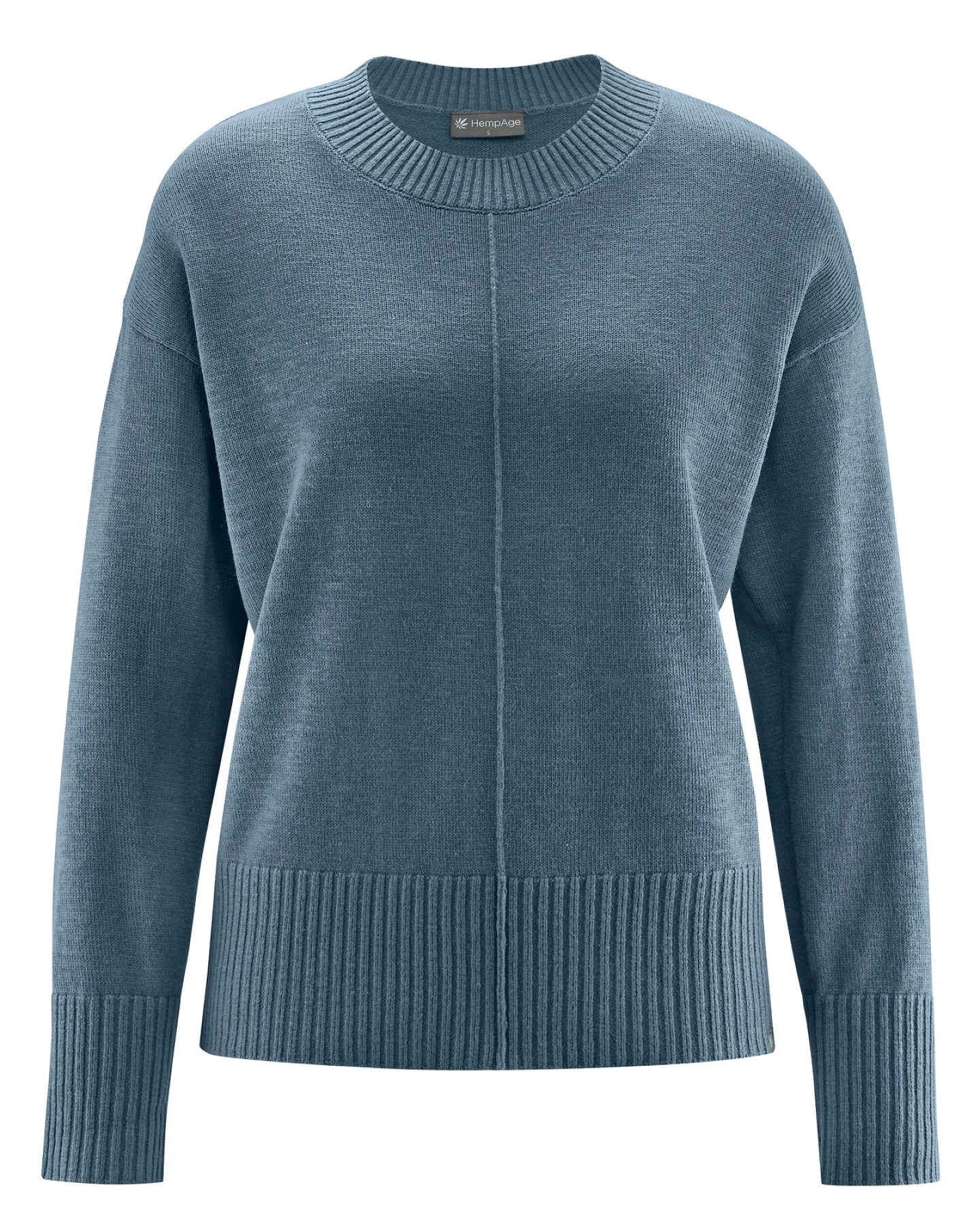 Hempage Damen vegan Strickpullover Mit Rundhalsausschnitt Taubeblau – Ansicht 2