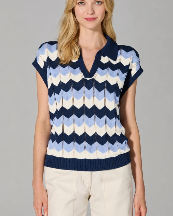 Hempage Damen vegan Pullunder Slipover Navy Natur Wasserblau