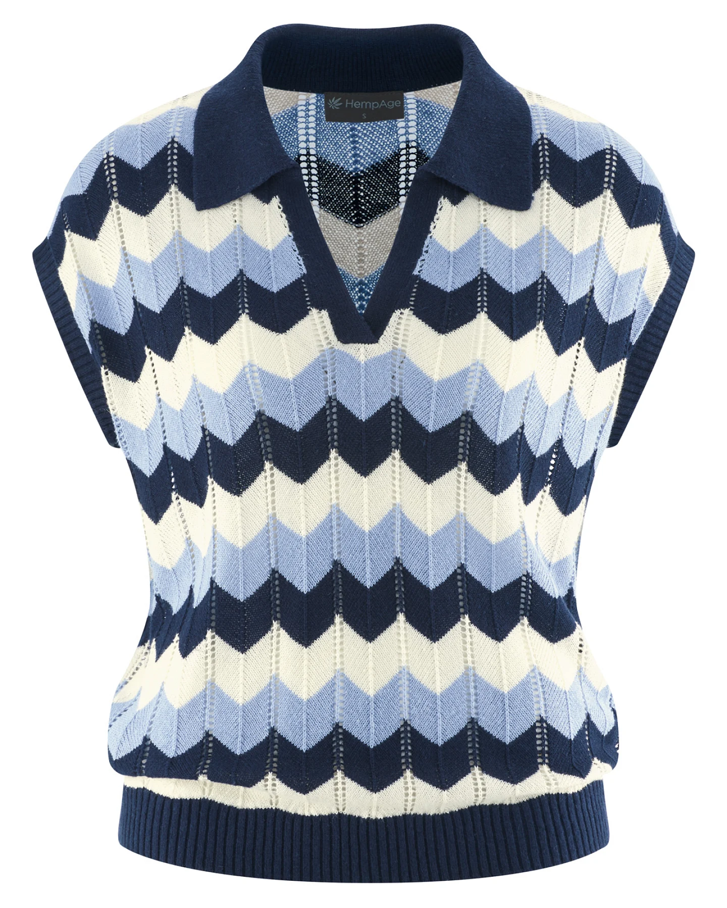 Hempage Damen vegan Pullunder Slipover Navy Natur Wasserblau – Ansicht 2