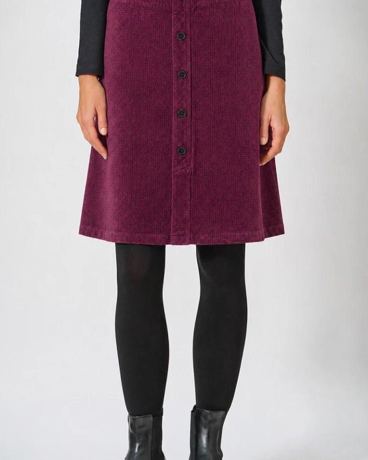 Hempage Damen vegan Rock Mit Knopfleiste Weinrot