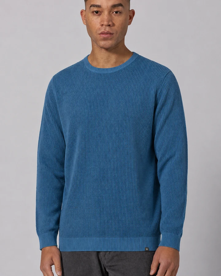 Hempage Herren vegan Strickpullover Zweifarbig Ozeanblau/Riffblau