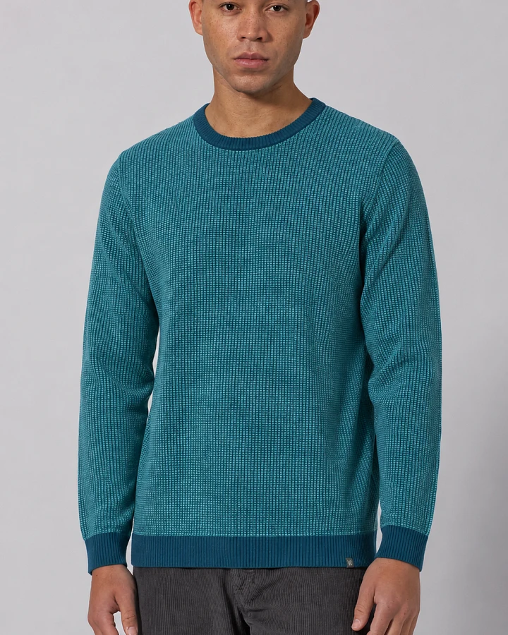 Hempage Herren vegan Strickpullover Zweifarbig Reef Blau/Shelf Blau