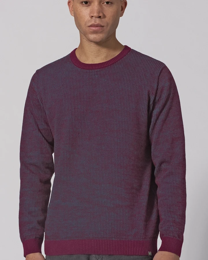 Hempage Herren vegan Strickpullover In Zwei Farbtönen Weinrot/Riffblau