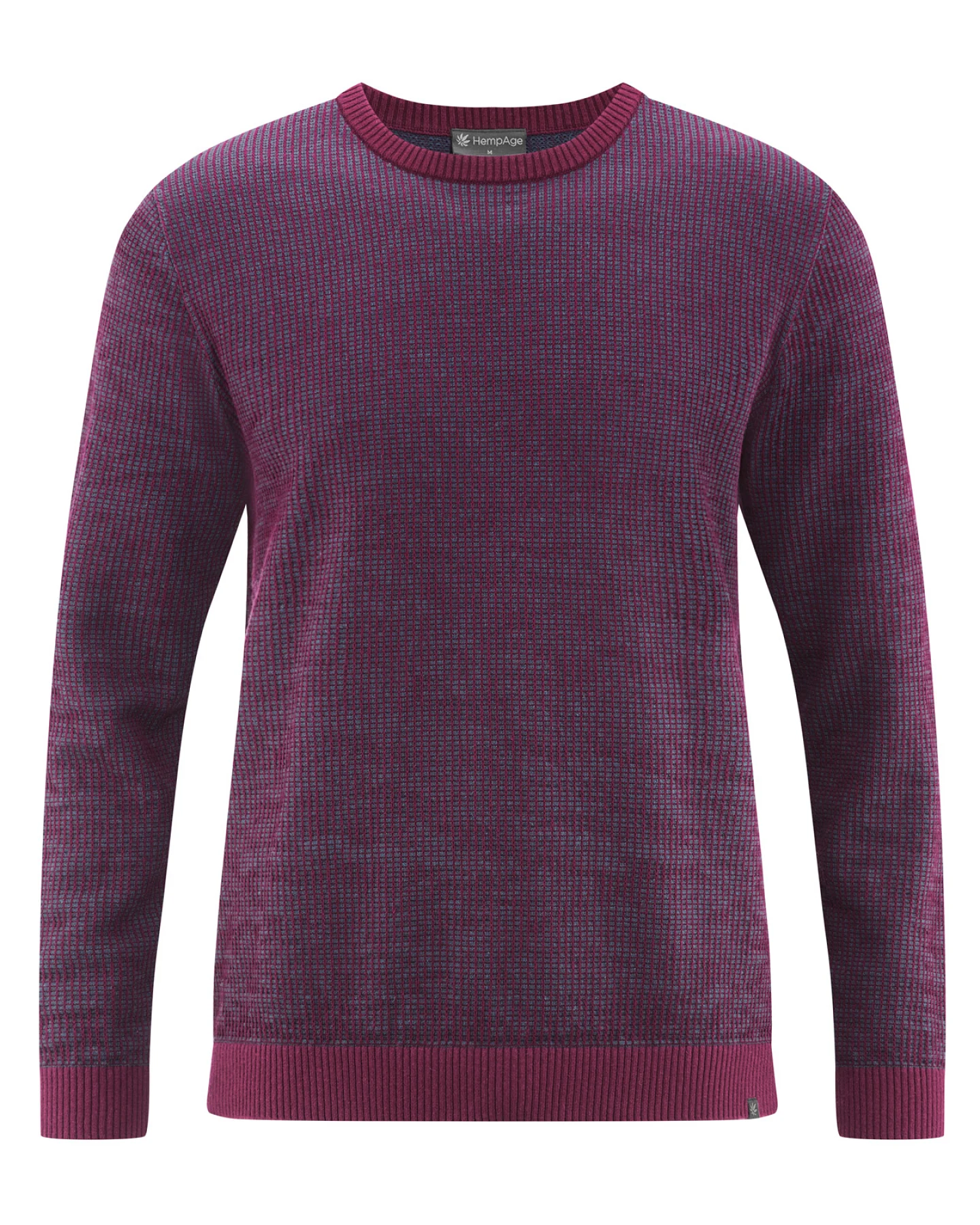 Hempage Herren vegan Strickpullover In Zwei Farbtönen Weinrot/Riffblau – Ansicht 2