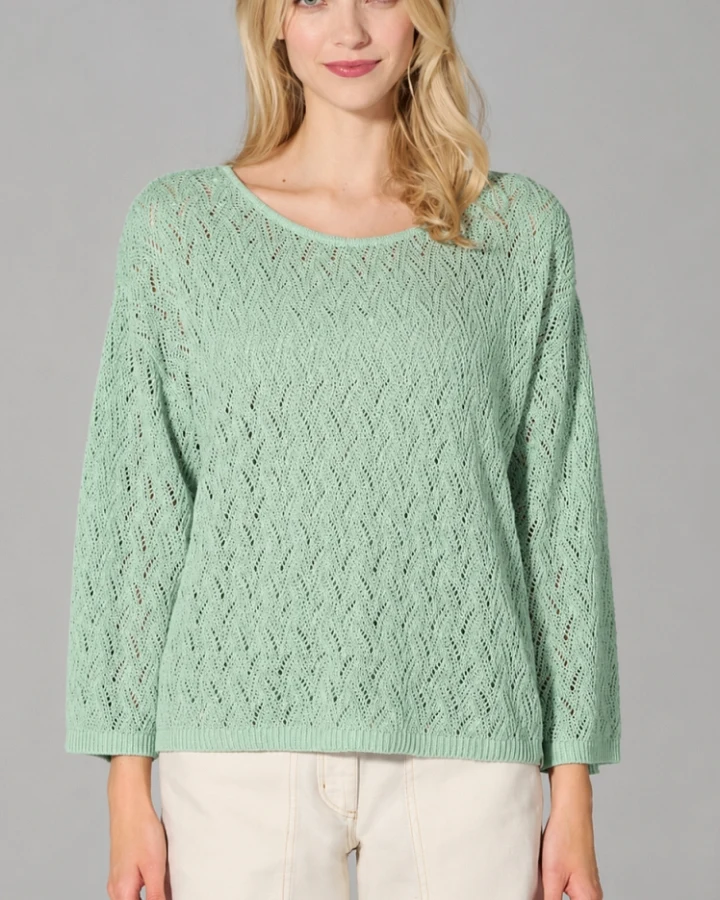 Hempage Damen vegan Pullover Openwork Menta Grün