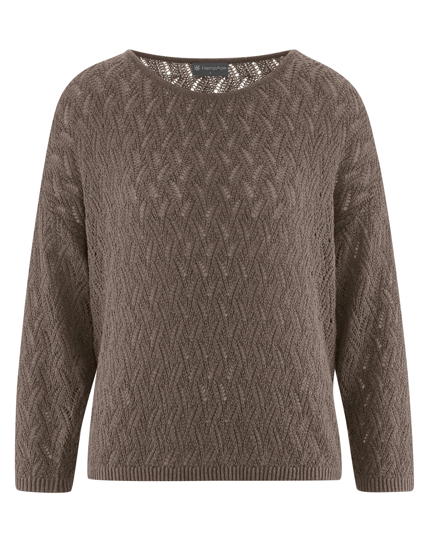 Hempage Damen vegan Pullover Mit Ajourmuster Staubbraun – Ansicht 2