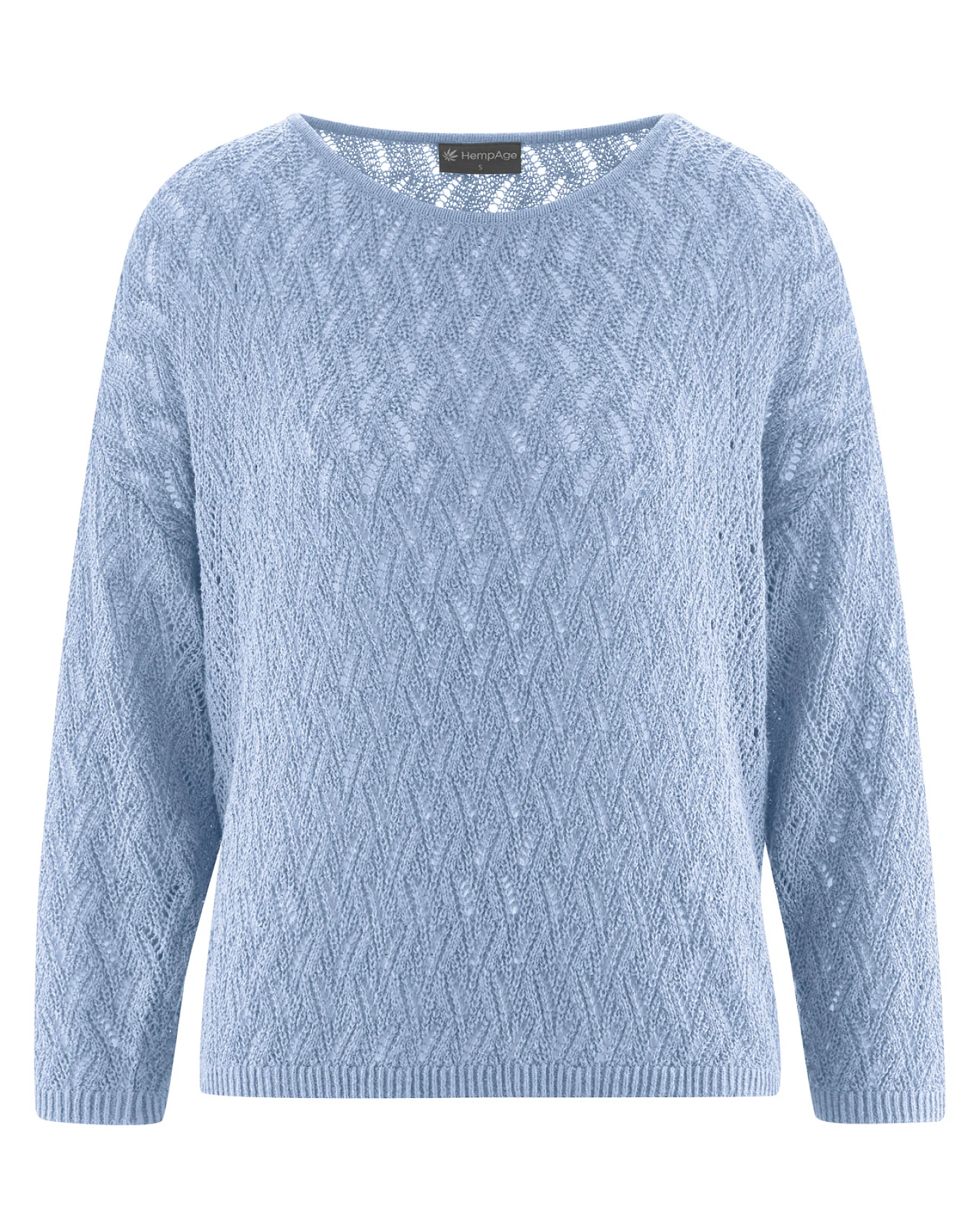 Hempage Damen vegan Pullover Mit Ajourmuster Wasserblau – Ansicht 2