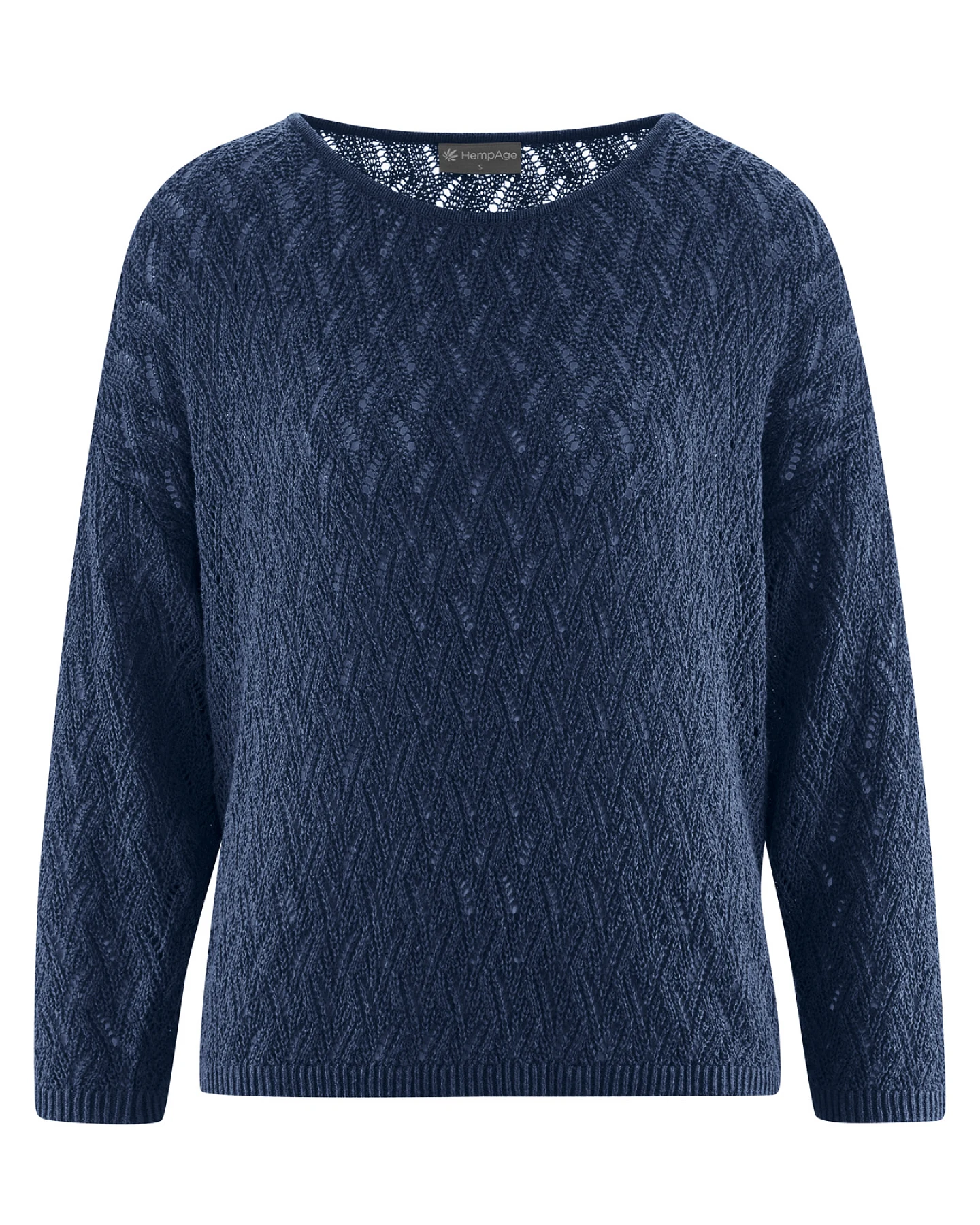 Hempage Damen vegan Pullover Mit Lochmuster Marineblau – Ansicht 2