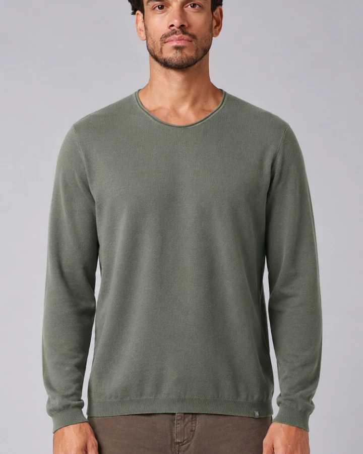 Hempage Herren vegan Strickpullover Mit V-Ausschnitt Moosgrün