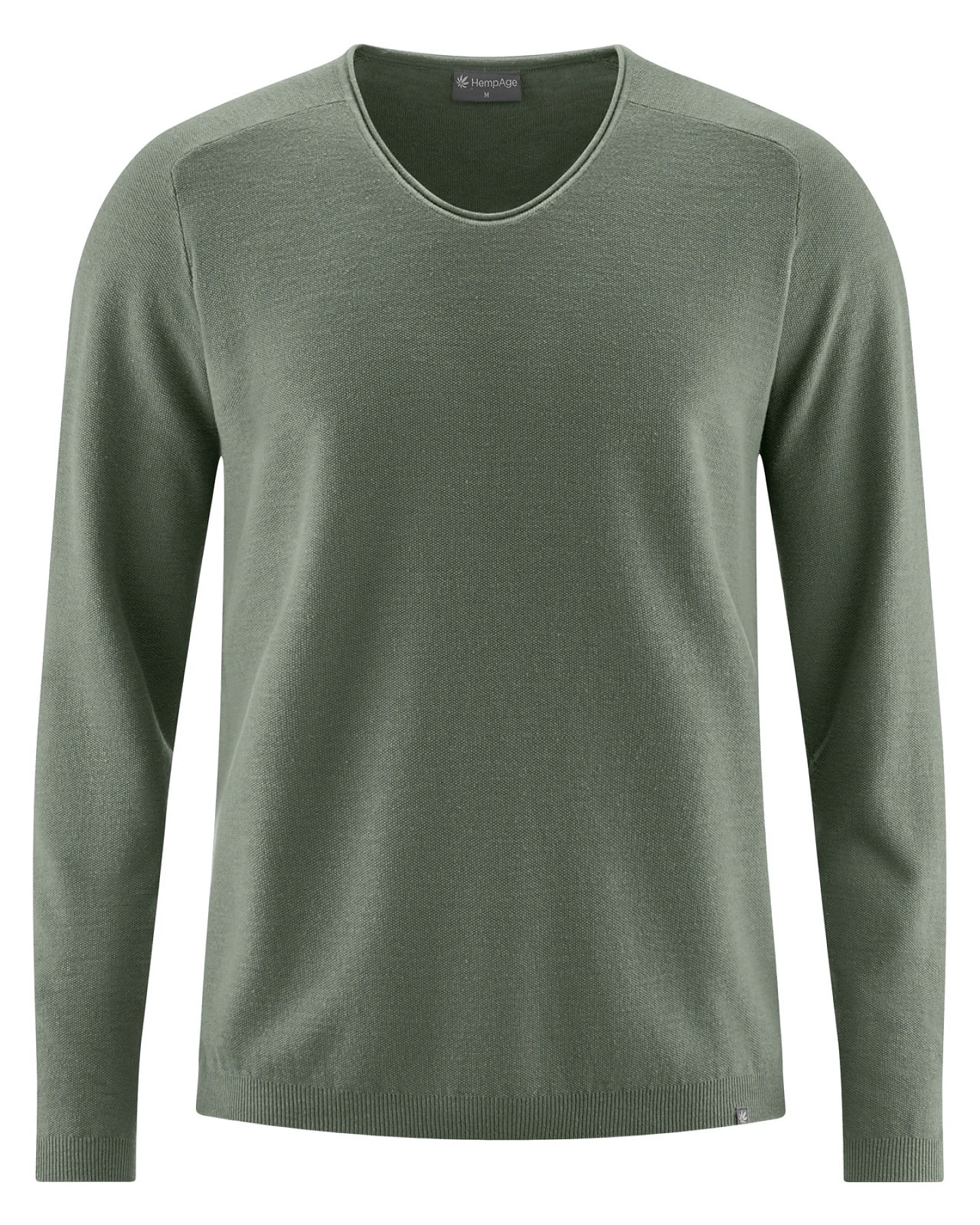 Hempage Herren vegan Strickpullover Mit V-Ausschnitt Moosgrün – Ansicht 2