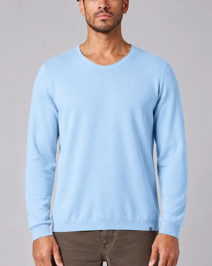 Hempage Herren vegan Strickpullover Mit V-Ausschnitt Gletscherblau