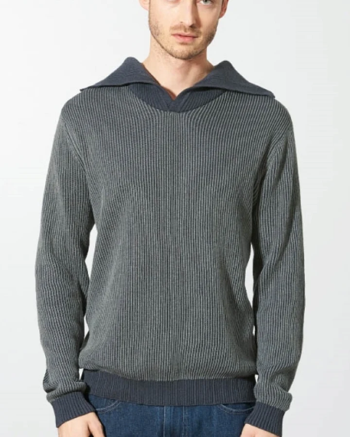 Hempage Herren vegan Pullover Elegant Troyer Dunkelgrau