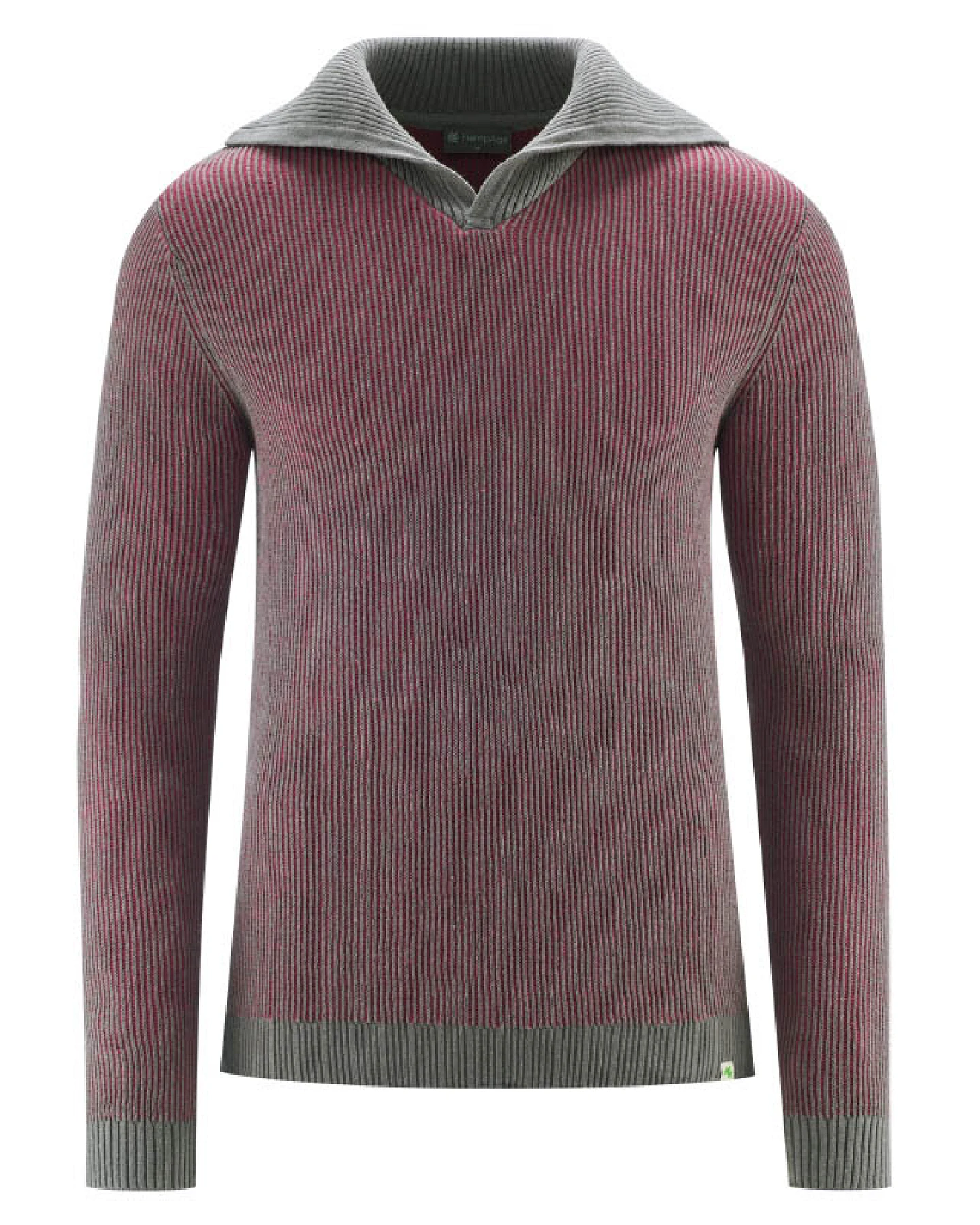Hempage Herren vegan Pullover Elegant Troyer In Tinto Rot/Grau – Ansicht 2