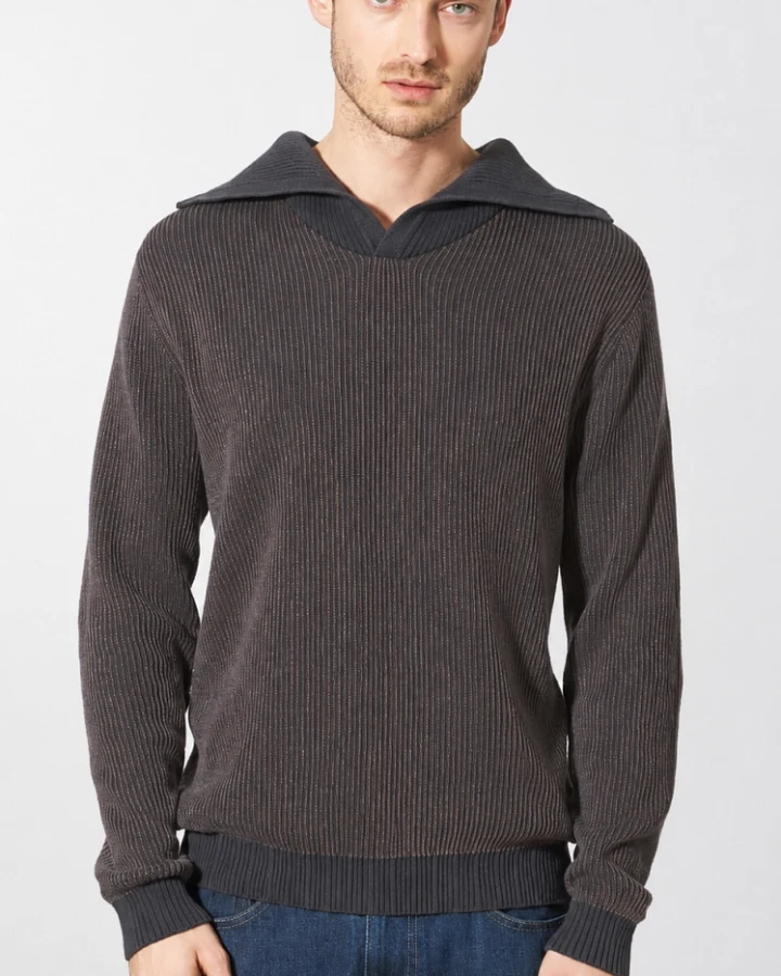 Hempage Herren vegan Pullover Elegant Troyer In Anthrazit