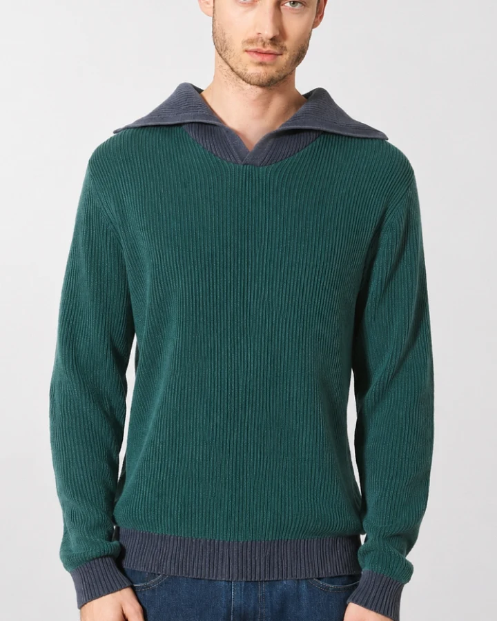 Hempage Herren vegan Pullover Elegant Troyer In Fichte Dunkel