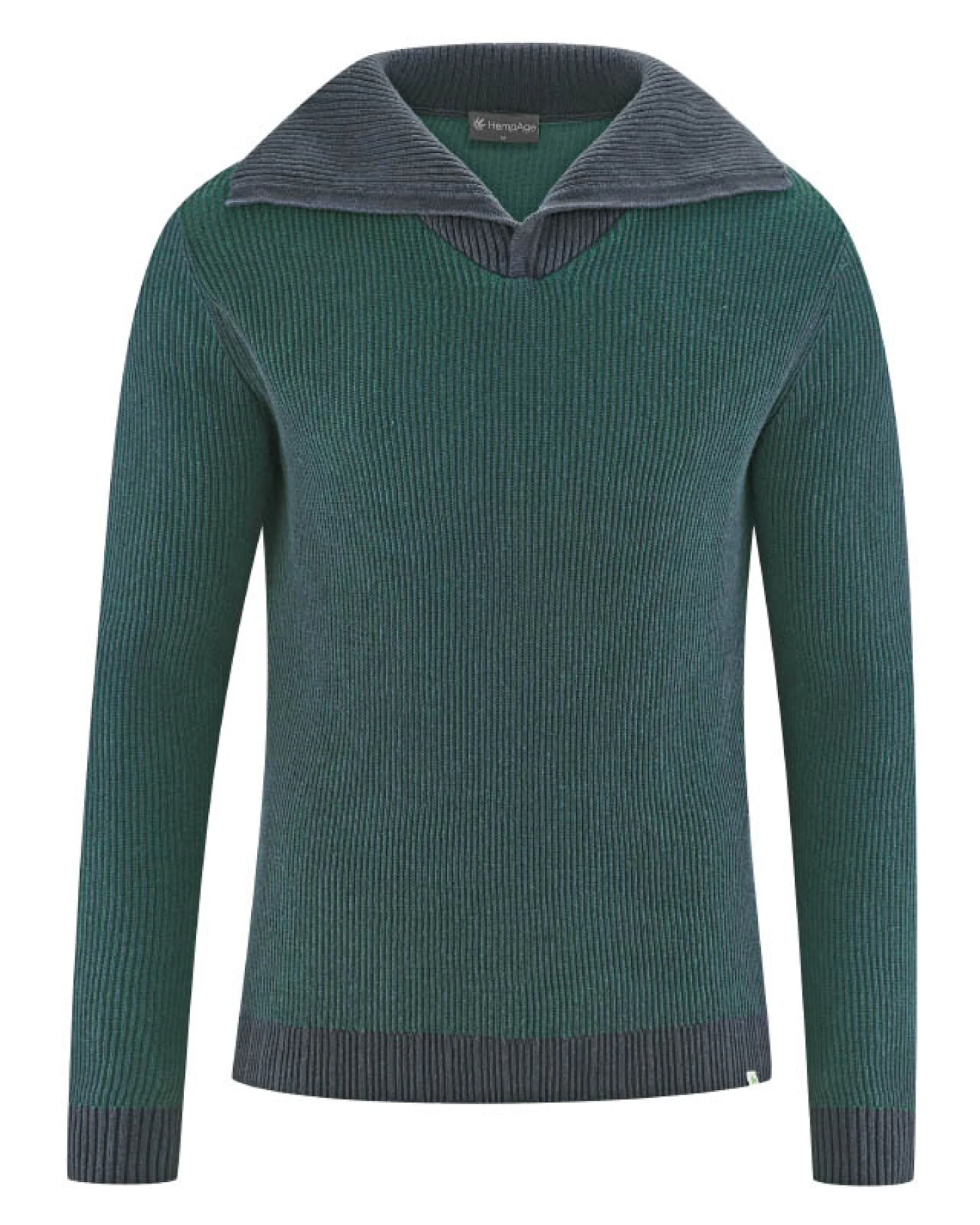 Hempage Herren vegan Pullover Elegant Troyer In Fichte Dunkel – Ansicht 2