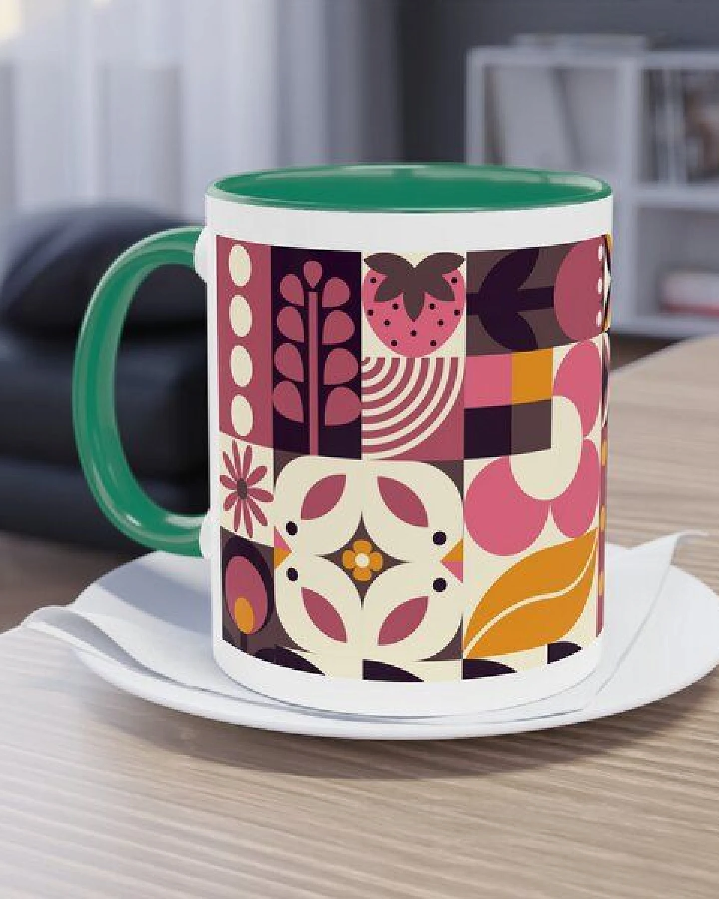 PepMelon Frühlings Liebe Bauhaus-Stil Zweifarbiger Kaffee- Teebecher, 330 ml – Ansicht 2