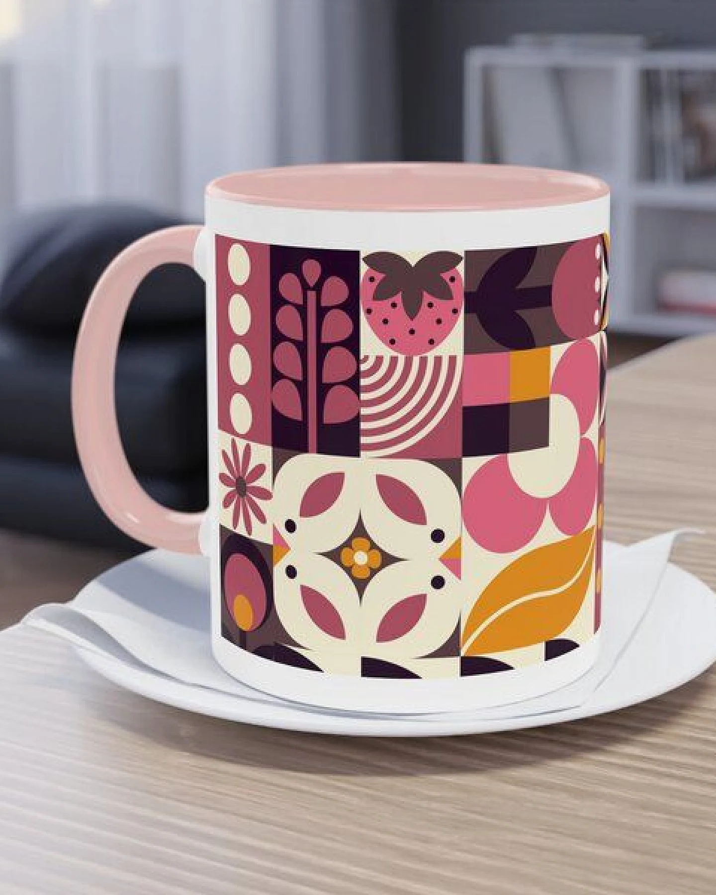 PepMelon Frühlings Liebe Bauhaus-Stil Zweifarbiger Kaffee- Teebecher, 330 ml – Ansicht 3