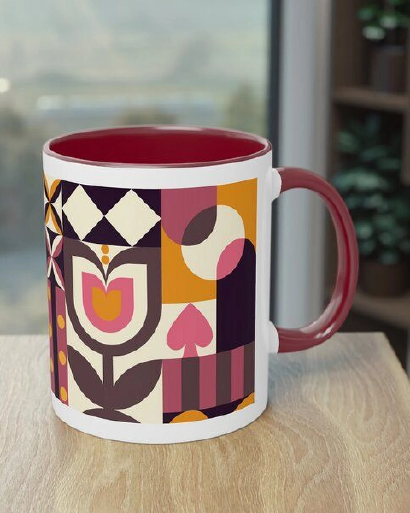 PepMelon Frühlings Liebe Bauhaus-Stil Zweifarbiger Kaffee- Teebecher, 330 ml – Ansicht 4