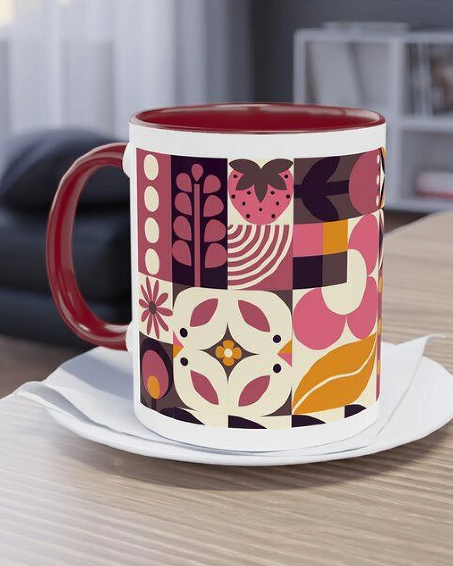 PepMelon Frühlings Liebe Bauhaus-Stil Zweifarbiger Kaffee- Teebecher, 330 ml – Ansicht 3