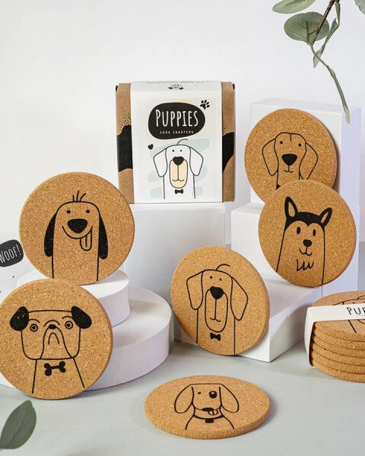 PepMelon Puppies Hunde Korkuntersetzer, Hundeliebhaber Geschenk Untersetzer Set