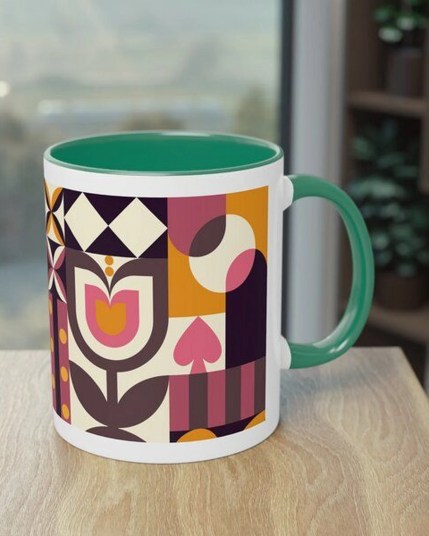 PepMelon Frühlings Liebe Bauhaus-Stil Zweifarbiger Kaffee- Teebecher, 330 ml – Ansicht 3