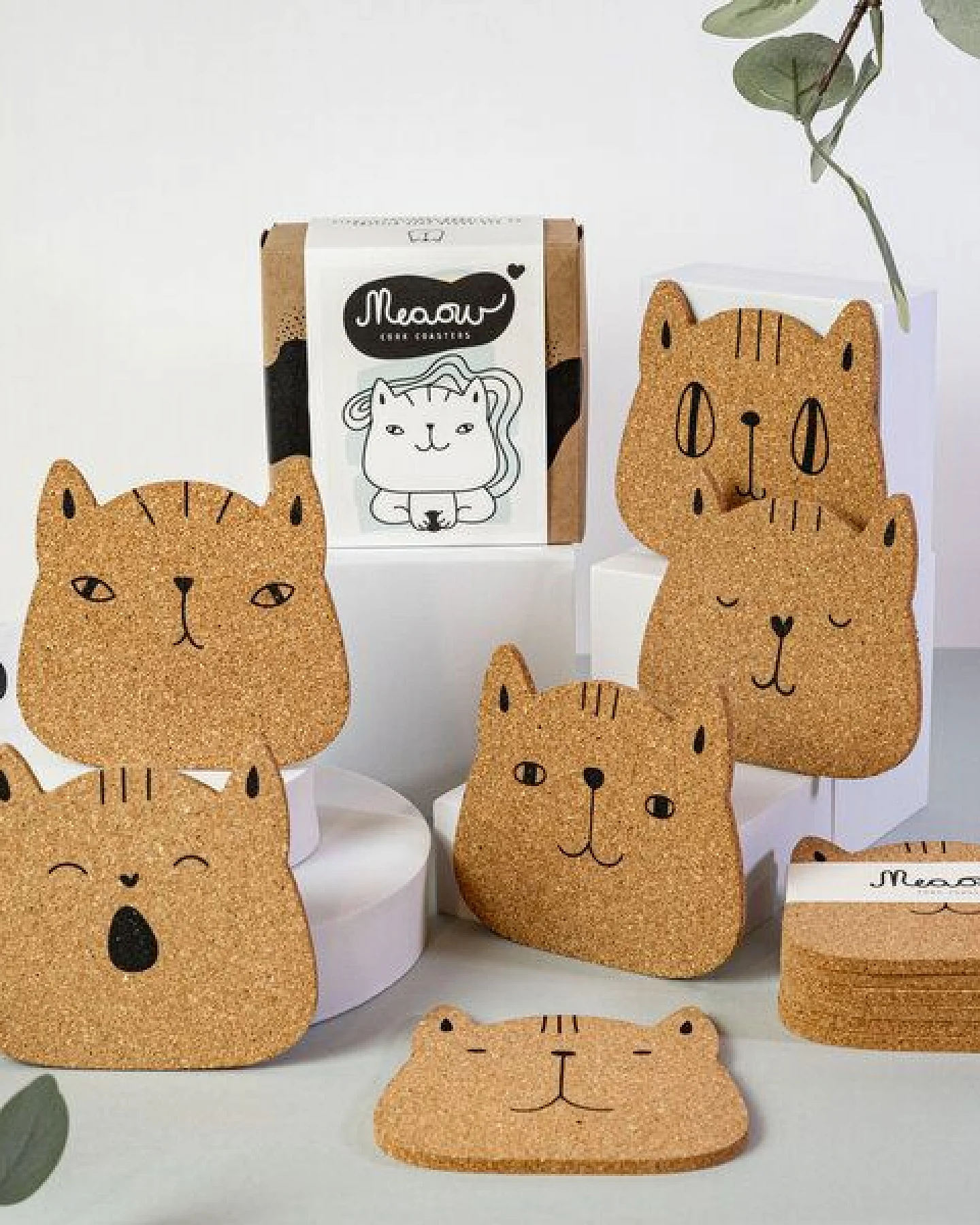 PepMelon Katzen Korkuntersetzer aus Kork, 6er set – Ansicht 2