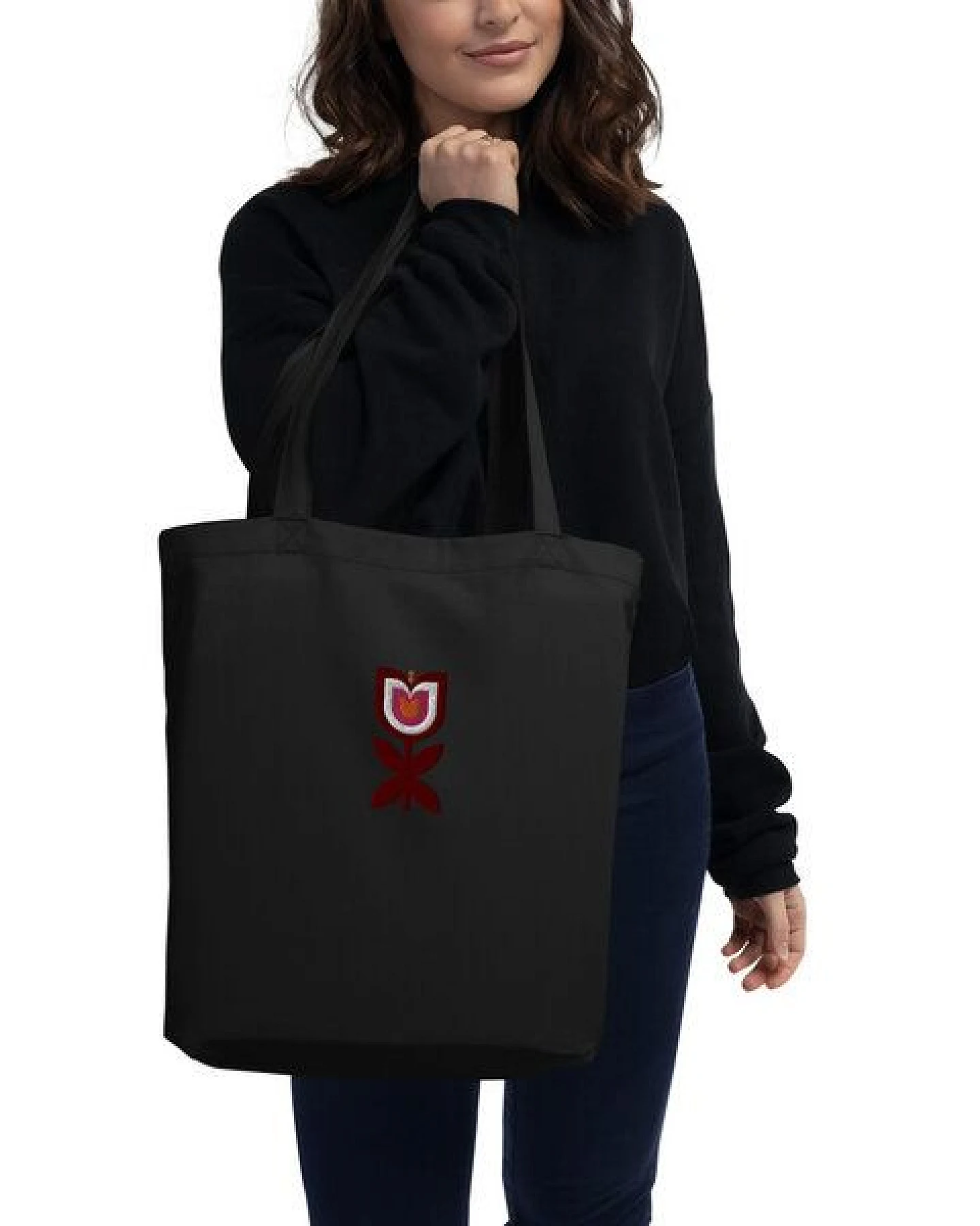 PepMelon Tulpen Blume bestickte Shopper-Tasche aus Bio-Baumwolle – Ansicht 4