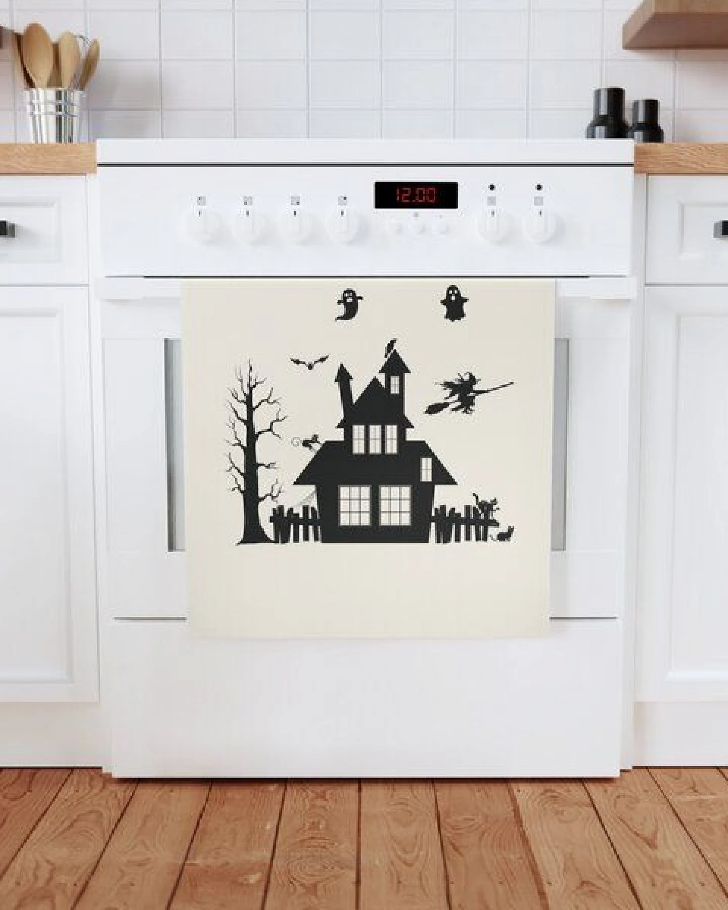 PepMelon Halloween Geisterhaus Geschirrtuch, 50 x 70 cm, Bio-Baumwolle – Ansicht 3